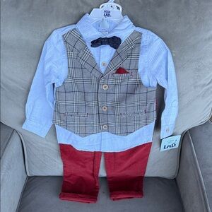 Charming Kids Plaid Vest Set with Red Pants